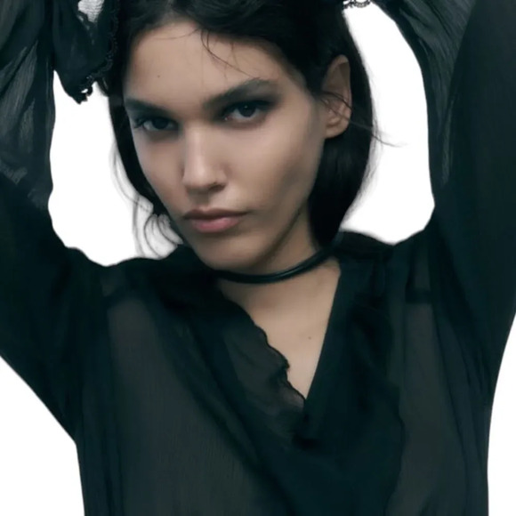 ZARA | Black | MIDI DRESS WITH RUFFLES - Picture 9 of 9